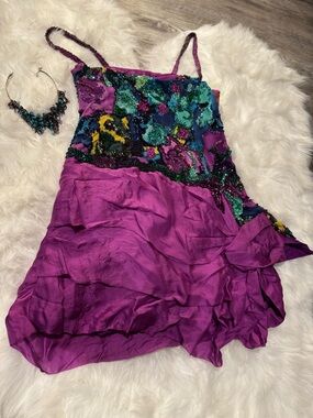 Purple Beaded Spaghetti-Strap Party Dress
